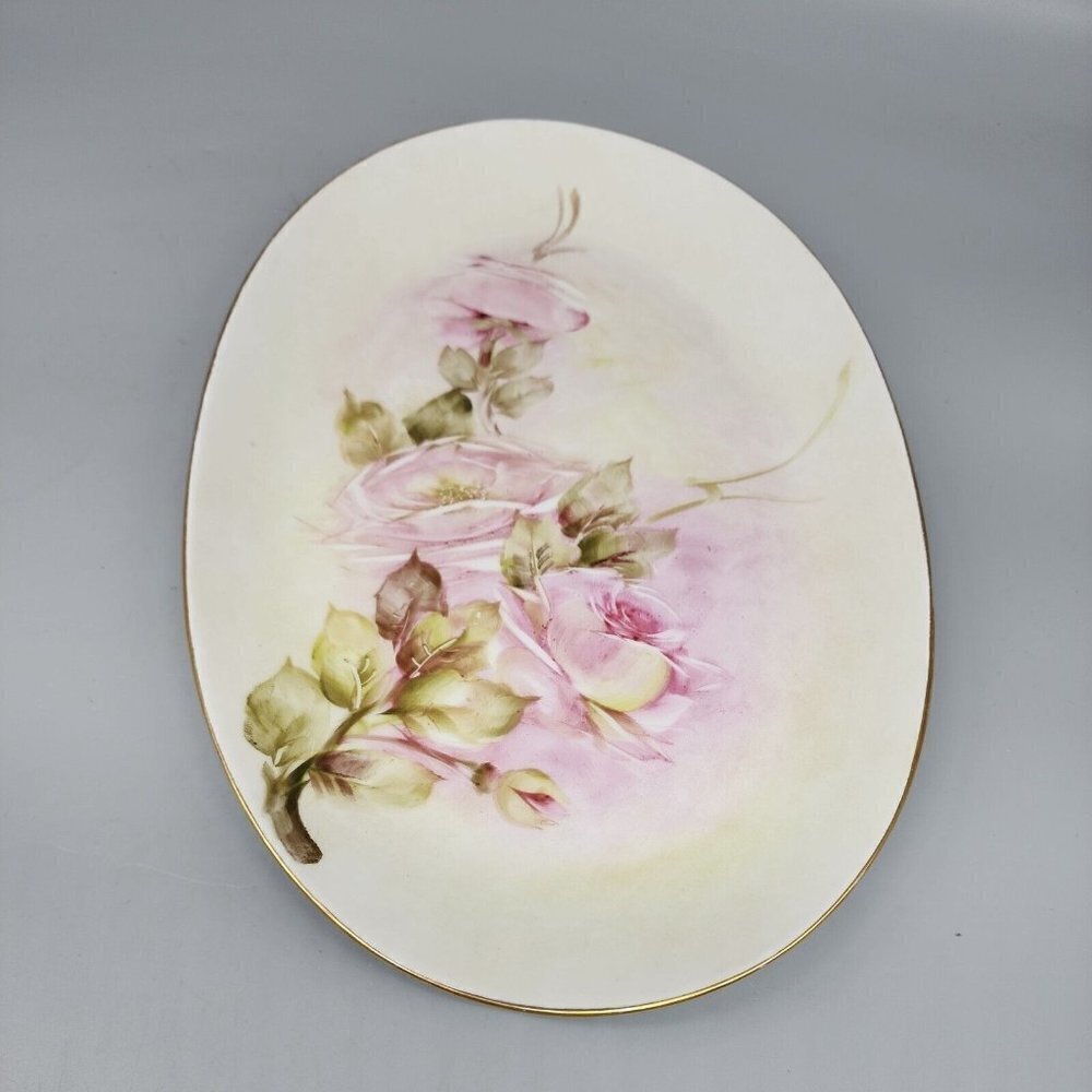 HUTSCHENREUTHER SELB FAVORITE BAVARIA HANDPAINTED PINK Rose platter 13" 1960